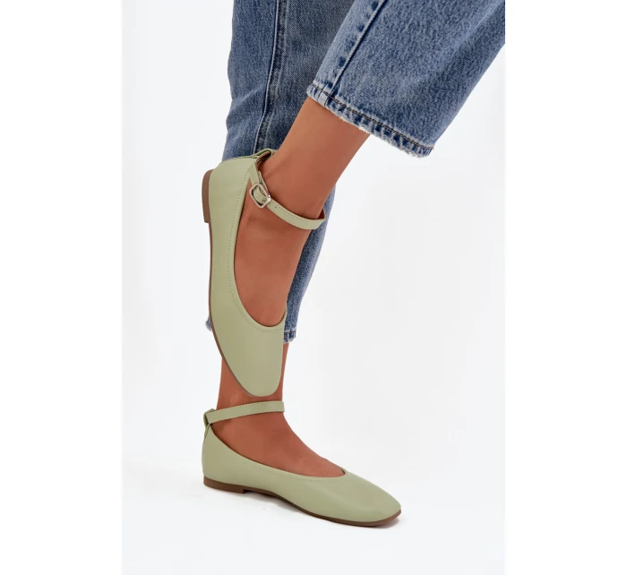 Dámské baleríny s páskem a sponou Zelené model 21747615 - Boto