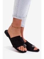 Dámské ploché nazouváky s ozdobným detailem Eko semiš Černé Selavine