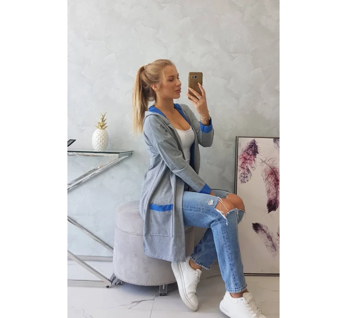 Dvoubarevná pláštěnka s kapucí chrpová+šedá