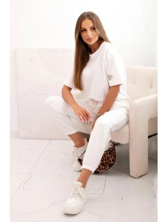 Dámský viskózový komplet s krátkým rukávem a nohavicemi ecru