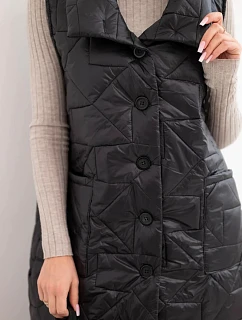 Dámská prošívaná dlouhá vesta s kapsami a se stojáčkem černá