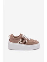 Dámské Tenisky na Masivní Platformě s Umělou Semišovou Nášivkou Béžové Averin