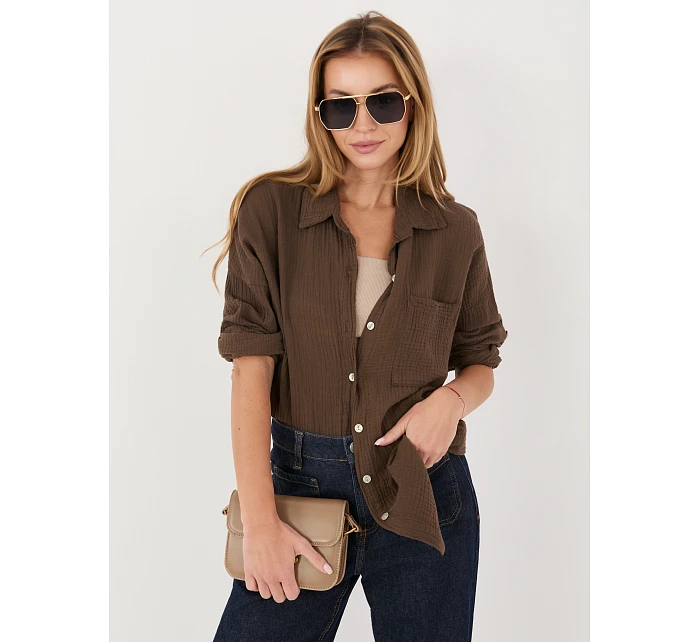 Koszula MI KS model 22102532 ciemny brązowy - FPrice Koszula MI KS model 22102532 ciemny brązowy - FPrice