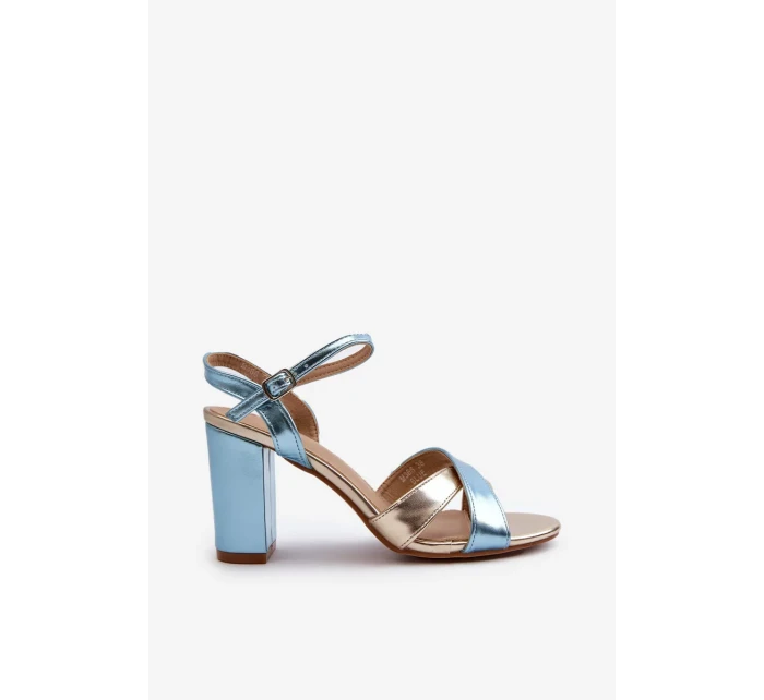 Ekologické kožené sandály na vysokém podpatku modrá a zlatá Abilica Ekologické kožené sandály na vysokém podpatku modrá a zlatá Abilica
