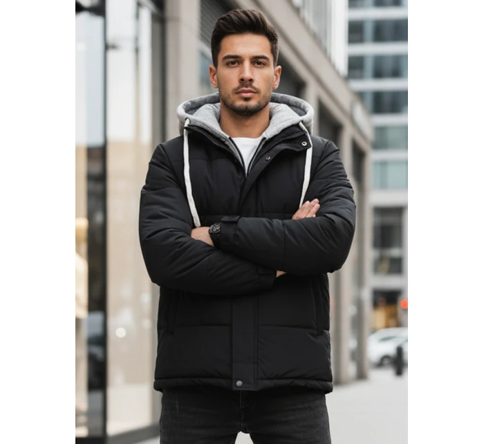 Pánská prošívaná zimní bunda s kapucí černá FashionStreet TX5104
