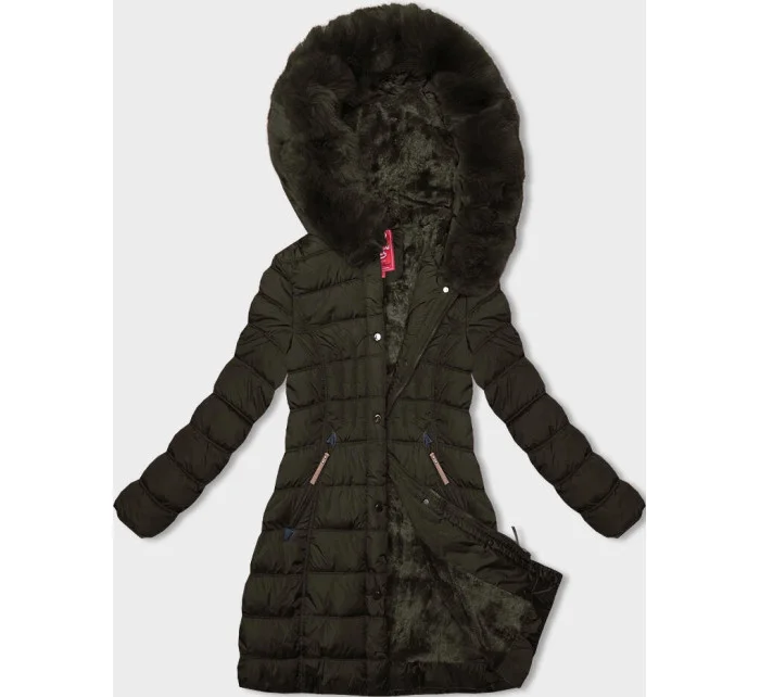 Dámská zimní bunda v khaki barvě s kapucí model 21246483 - LHD