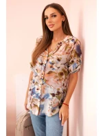 Dámská viskózová košile s 3/4 rukávy v akvarelovém vzoru béžová