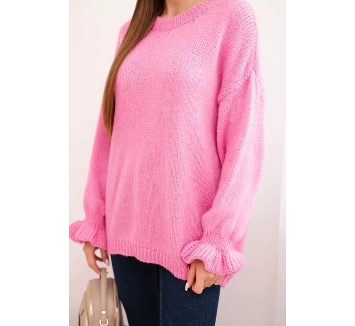Dámský svetr s příměsí mohéru a vlny volného střihu růžový