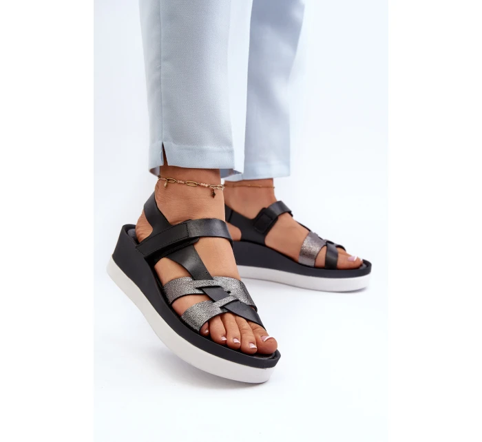 Zazoo 40397 Dámské Kožené Sandály na Platformě Černé