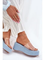 Dámské Pantofle S Průhledným Páskem Na Klínu Jeans Meltiana Dámské Pantofle S Průhledným Páskem Na Klínu Jeans Meltiana