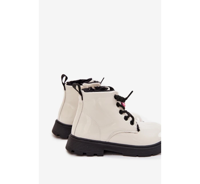 Zateplené dětské lakované kotníkové boty s přezkou Medvídek Bílá Jovellea Zateplené dětské lakované kotníkové boty s přezkou Medvídek Bílá Jovellea