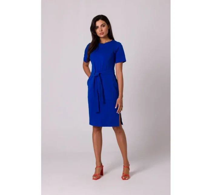 B263 Bavlněné šaty s kapsami - královská modř