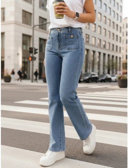 Dámské džíny s vysokým pasem a širokými nohavicemi modré FashionStreet UY2867 Dámské džíny s vysokým pasem a širokými nohavicemi modré FashionStreet UY2867