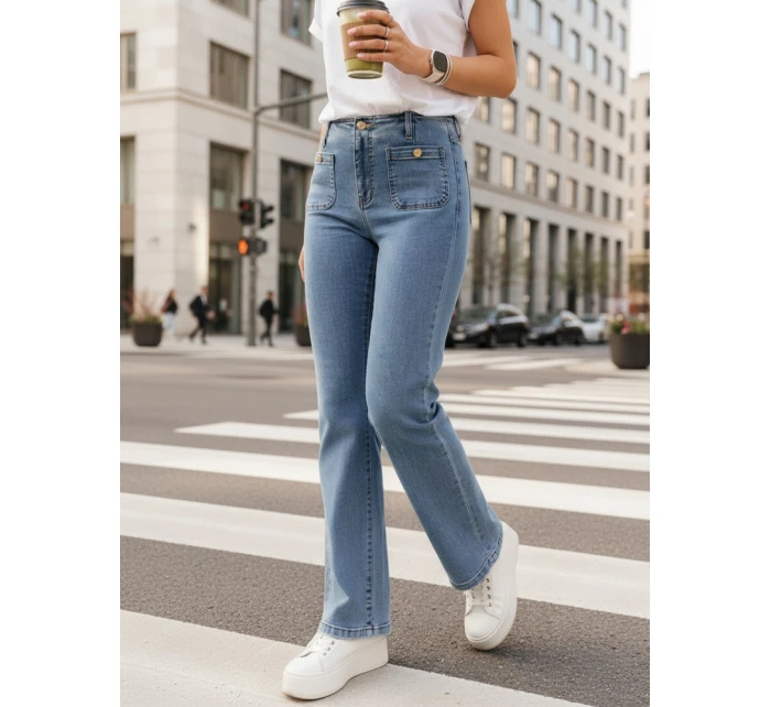 Dámské džíny s vysokým pasem a širokými nohavicemi modré FashionStreet UY2867 Dámské džíny s vysokým pasem a širokými nohavicemi modré FashionStreet UY2867