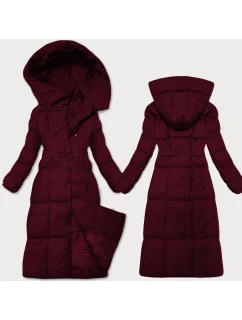 Dámská zimní bunda ve vínové bordó barvě s páskem model 21428664 - J.STYLE