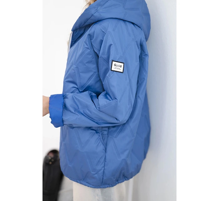 Dámská jarní prošívaná bunda s kapucí a zipem tmavě džínová