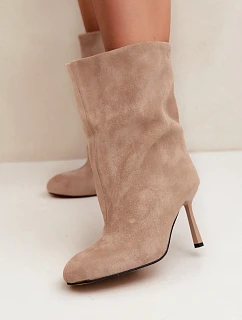 Dámské béžové kotníkové boty na podpatku ve stylu model 22320368 - Boto