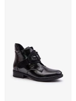 Lakované Dámské Kotníkové Boty S Ozdobou Zateplené S.Barski Černé Lakované Dámské Kotníkové Boty S Ozdobou Zateplené S.Barski Černé