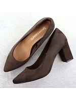 Dámské semišové lodičky na sloupek podpatku PB414 / SK403E Tmavě hnědá - Sergio Leone Dámské semišové lodičky na sloupek podpatku PB414 / SK403E Tmavě hnědá - Sergio Leone