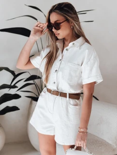 DINOZIA bílý džínový krátký overal FashionStreet EY2589