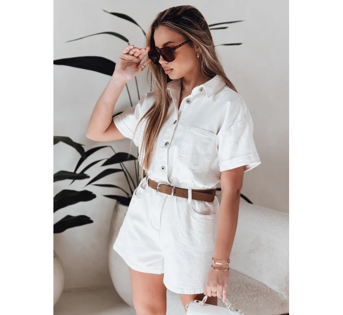 DINOZIA bílý džínový krátký overal FashionStreet EY2589