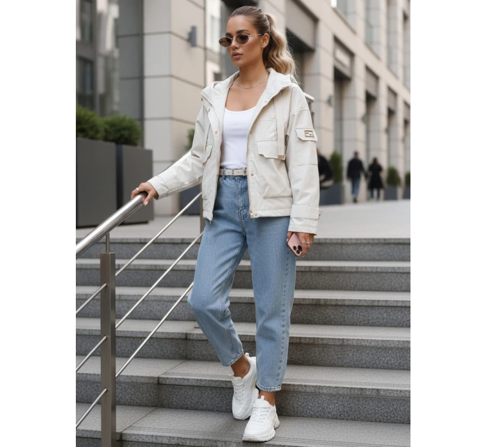 Kurtka przejściowa damska z kapturem i kieszeniami beżowa FashionStreet TY5634