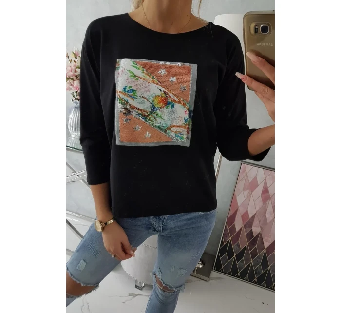 Halenka s 3D grafikou ptáka černá Halenka s 3D grafikou ptáka černá