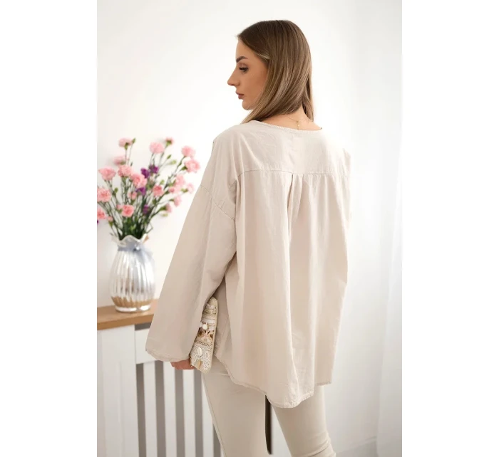 Košilová halenka s vyšívaným vzorem béžový