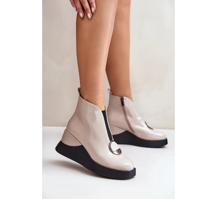 Lakované Boty Na Klíně Zateplené D&A Béžové MR880-136