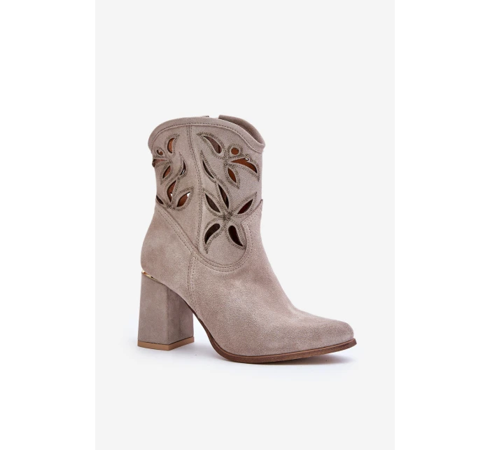 Semišové Prodyšné Botky Na Podpatku Kávové Lewski 3629