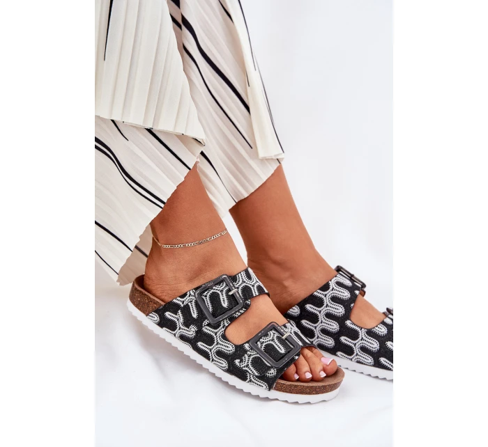 Dámské Pantofle S Přezkami A Leskem Černé S.Barski RB51-006