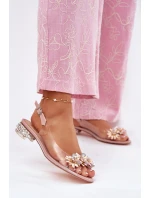 Průhledné sandály na nízkém podpatku se zdobením D&A MR51-709 růžové