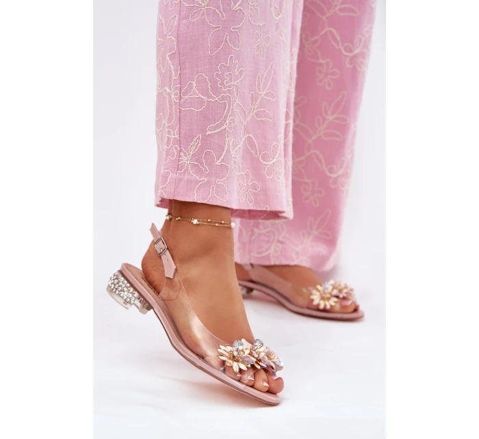 Průhledné sandály na nízkém podpatku se zdobením D&A MR51-709 růžové