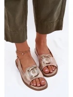 Elegantní Sandály S Dekorací Na Plochém Podpatku model 21698185 Růžové Zlato - S.Barski Elegantní Sandály S Dekorací Na Plochém Podpatku model 21698185 Růžové Zlato - S.Barski