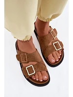 Dámské pantofle z imitace semiše zlaté přezky Camel Selissea