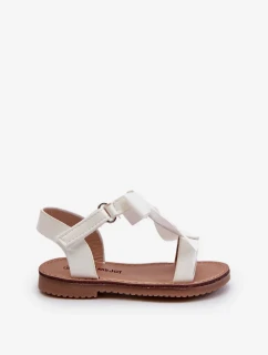 Lakované dětské sandály s mašlí na suchý zip, bílá Joratia