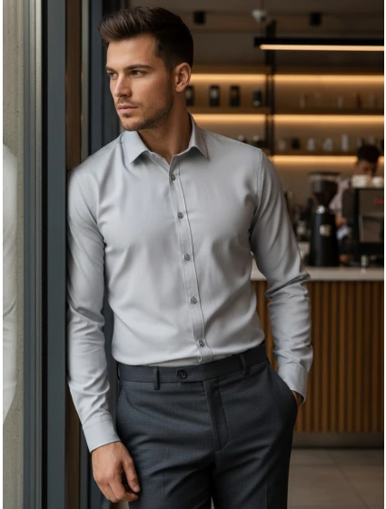 Pánská elegantní košile světle šedá Dstreet model 21968140 - FashionStreet Pánská elegantní košile světle šedá Dstreet model 21968140 - FashionStreet