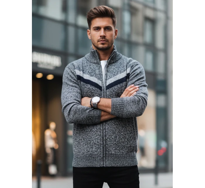 Pánský rozepínací svetr světle šedý Dstreet model 21995393 - FashionStreet