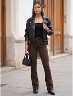Jeansy damskie dzwony z paskiem z wysokim stanem brązowe FashionStreet UY3109