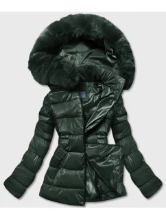 Zelená krátká lesklá dámská bunda (B8090-10)