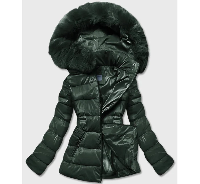 KRÓTKA BŁYSZCZĄCA KURTKA DAMSKA ZIELONA model 21244104 - S'WEST