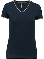 Kariban K 394 Dámské piqué tričko s V výstřihem 20.K394 navy/light grey/white