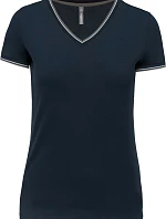 Kariban K 394 Dámské piqué tričko s V výstřihem 20.K394 navy/light grey/white