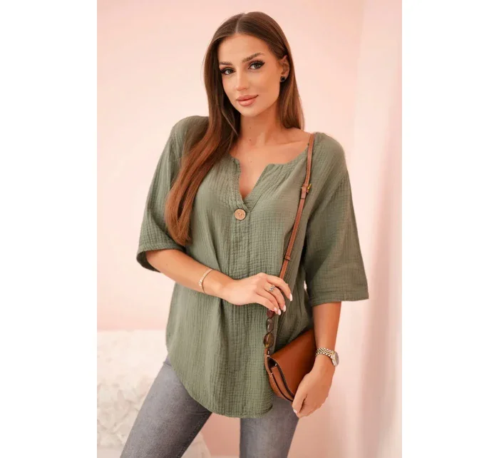 Dámská mušelínová košile s knoflíkem khaki