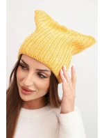 Dámská zimní čepice z vlny s kočičím střihem z žebrované pleteniny K419 žlutá Dámská zimní čepice z vlny s kočičím střihem z žebrované pleteniny K419 žlutá