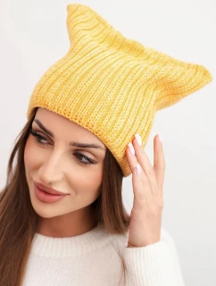 Dámská zimní čepice z vlny s kočičím střihem z žebrované pleteniny K419 žlutá