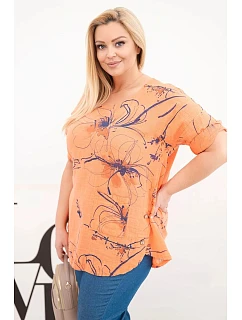 Dámská bavlněná halenka Plus Size s krátkým rukávem a kapsou oranžová