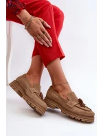 Zazoo 3469 Dámské semišové mokasíny s řasami béžové