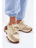 Kožené semišové dámské tenisky model 22095140 Béžové - Goe