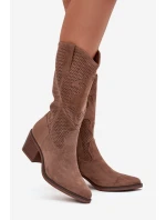 Dámské perforované kozačky Olivette – kovbojky na podpatku – tmavě béžové Dámské perforované kozačky Olivette – kovbojky na podpatku – tmavě béžové